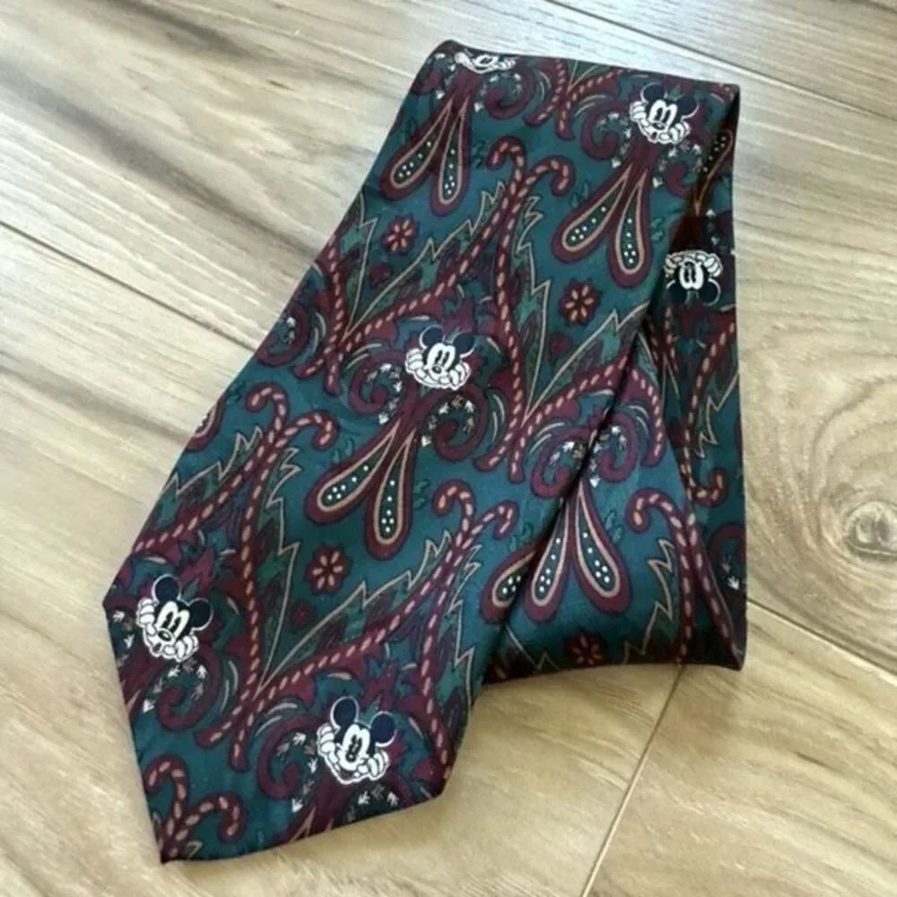 Vintage 80s 90s Disney Mickey Mouse 100% Silk Mens Neck Tie